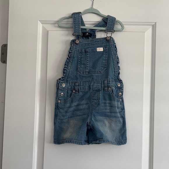 7for all mankind girls Denim Short Overalls - Classic Blue - Picture 1 of 5